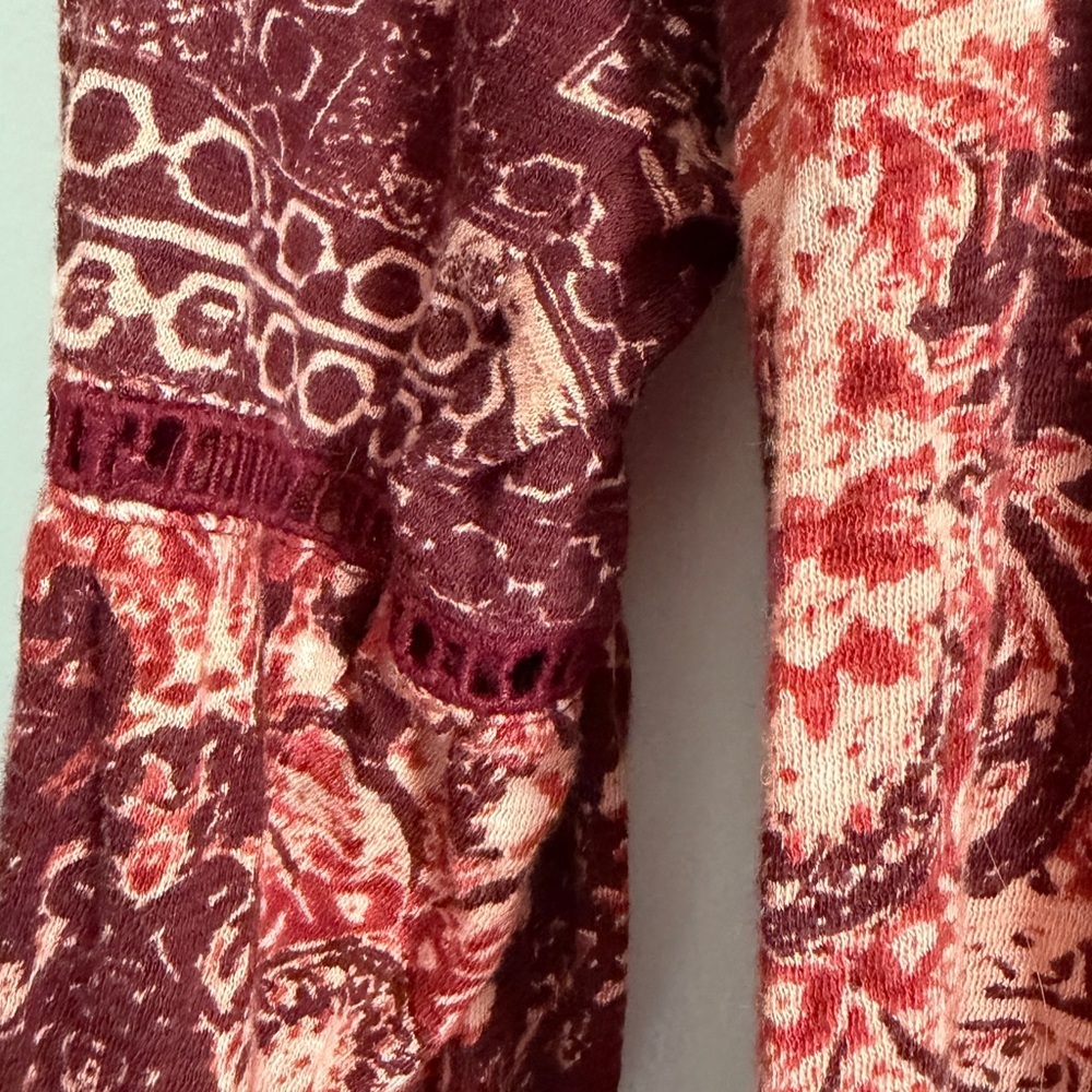 Lucky Brand Boho Peasant Blouse Women’s Size M Long Sleeve Burgundy Printed Top - Picture 5 of 11